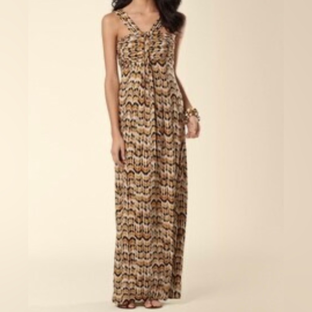 NWT Soma Size XS Maxi Dress Long Stretch Ruched / Pleated Bodice Multicolor